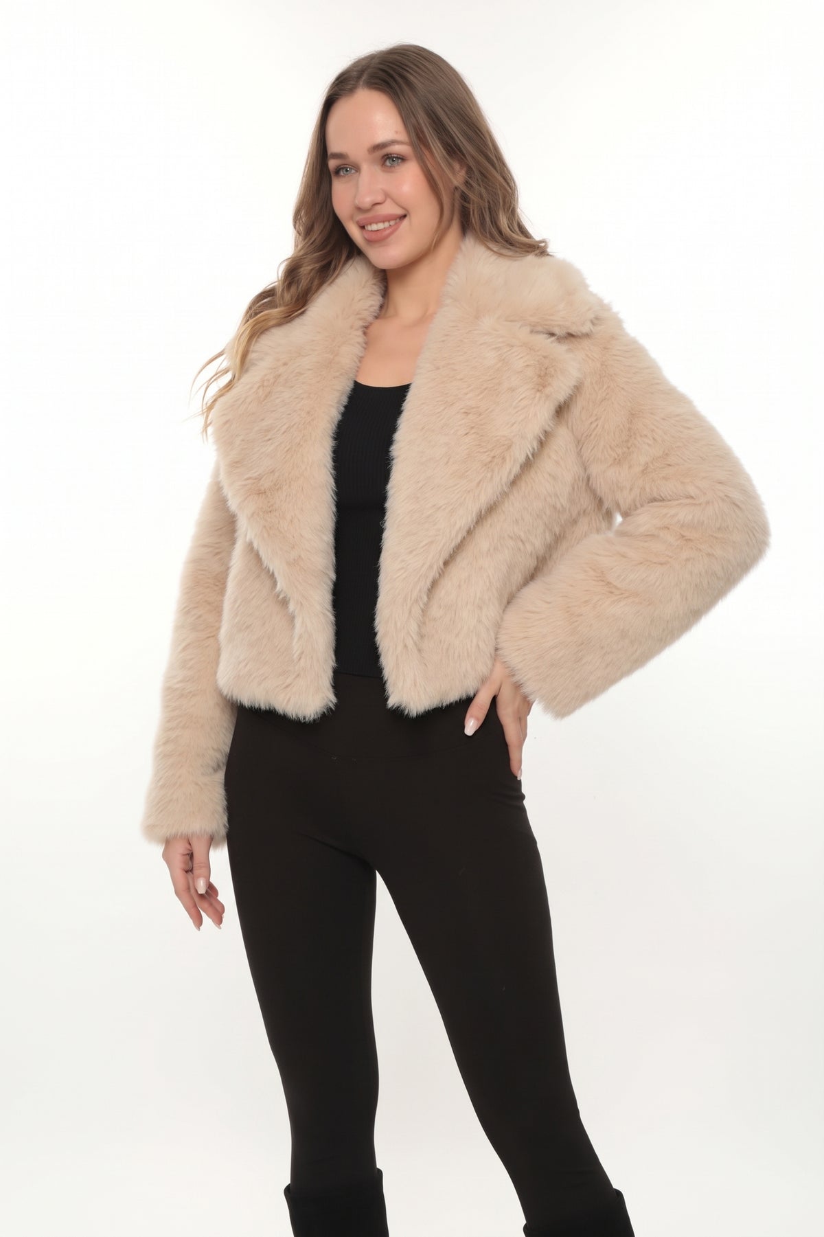 Vera Cropped White Faux Fur Jacket