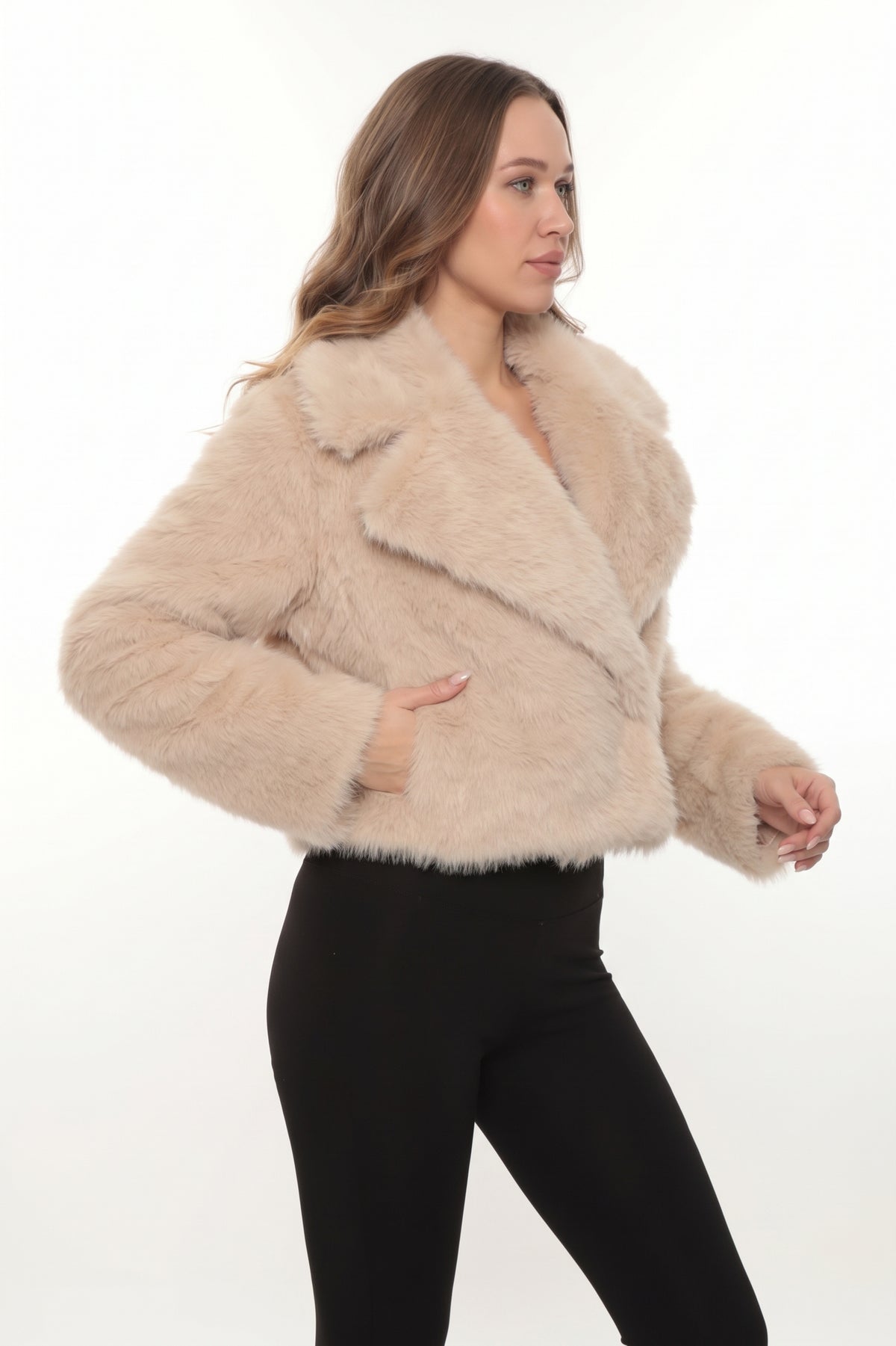 Vera Cropped White Faux Fur Jacket