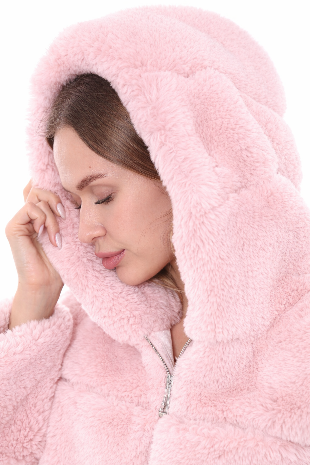 Nebbia Pembe Suni Kürk Ceket