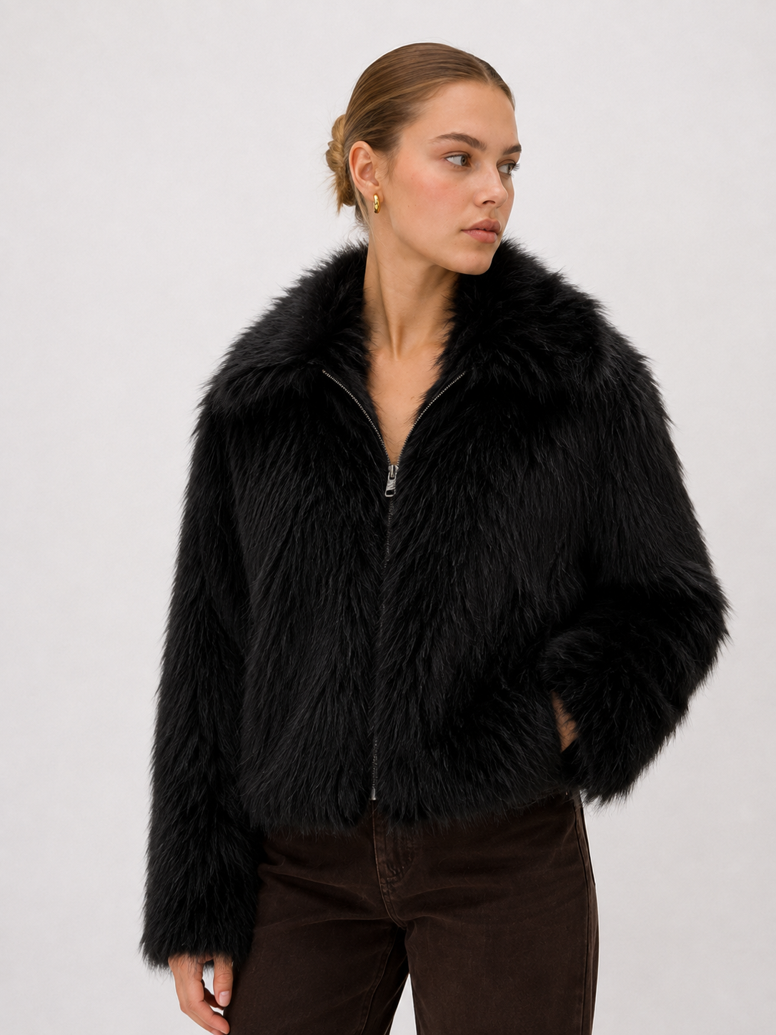 Velour Noir Suni Kürk Ceket