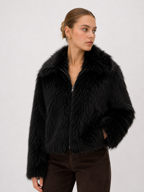Velour Noir Suni Kürk Ceket