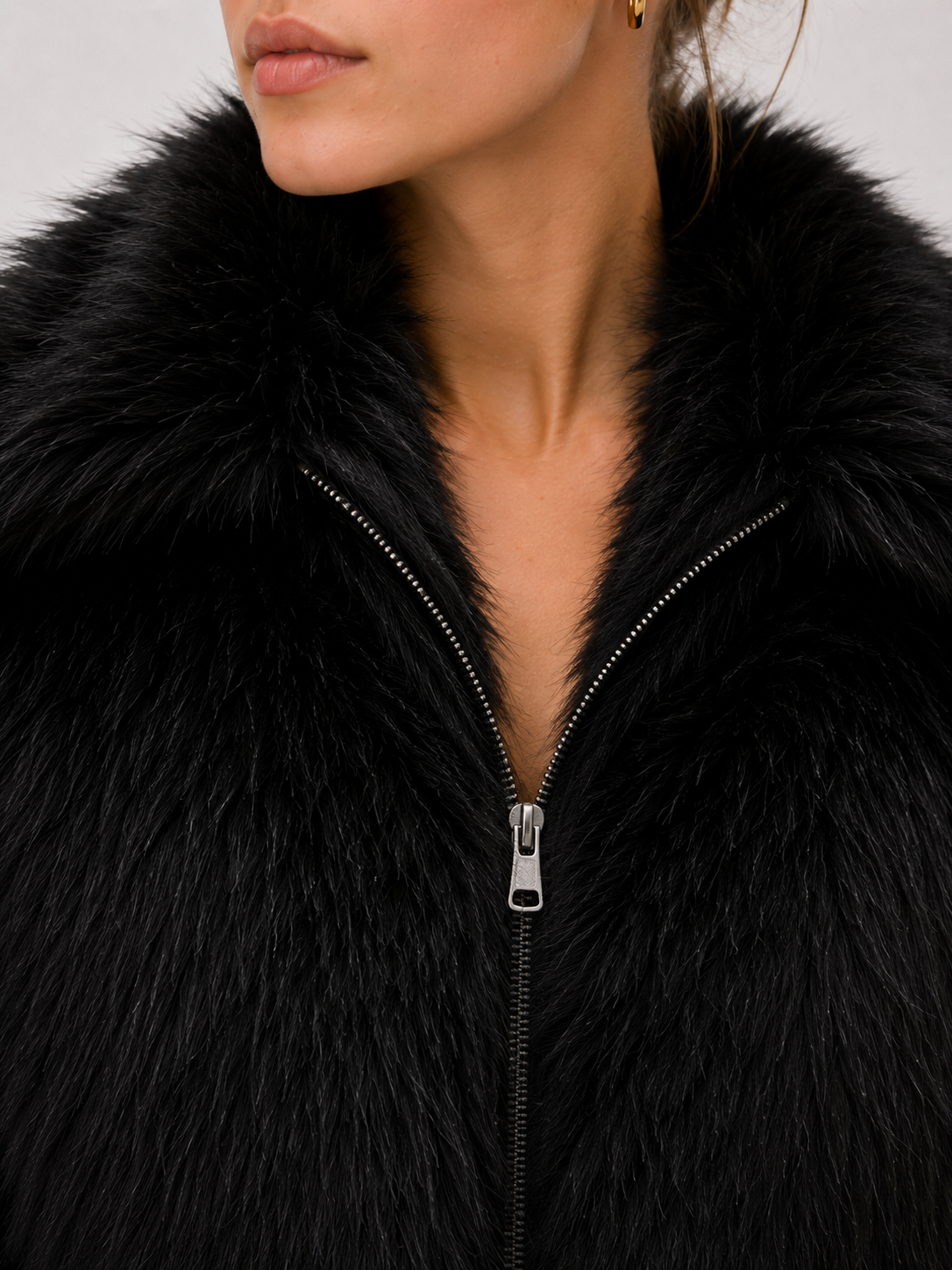 Velour Noir Suni Kürk Ceket