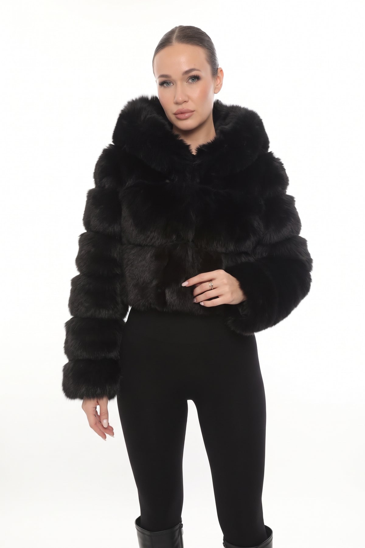 Noir Hood Faux Fur Jacket
