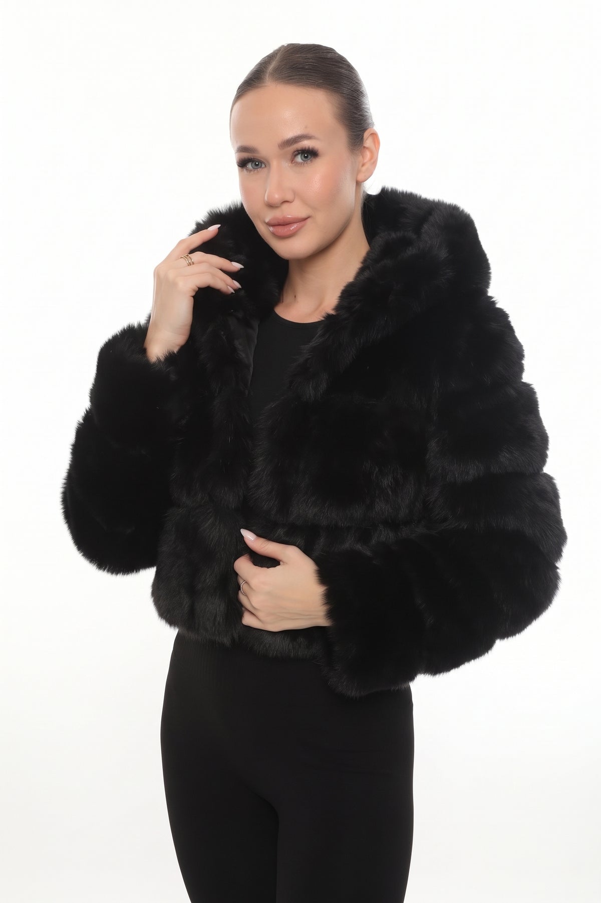 Noir Hood Faux Fur Jacket