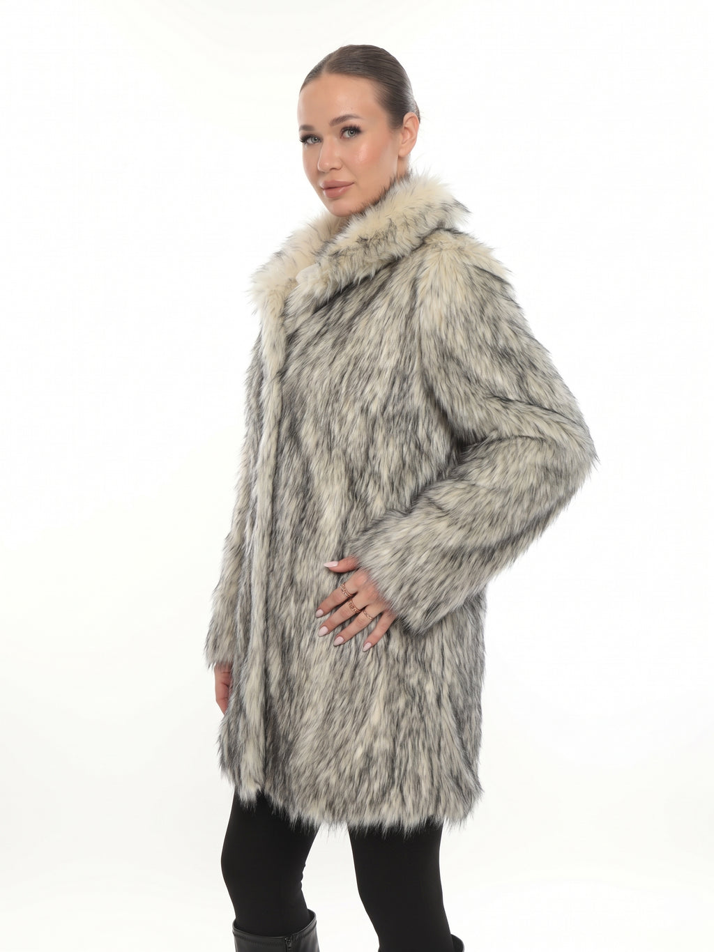 Ivory Mélange Faux Fur Coat