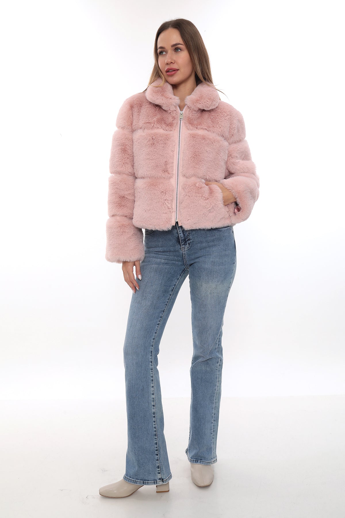 Rosa Fioretta Pembe Suni Kürk Ceket