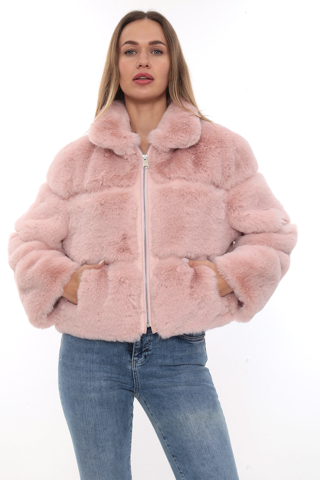 Rosa Fioretta Pembe Suni Kürk Ceket