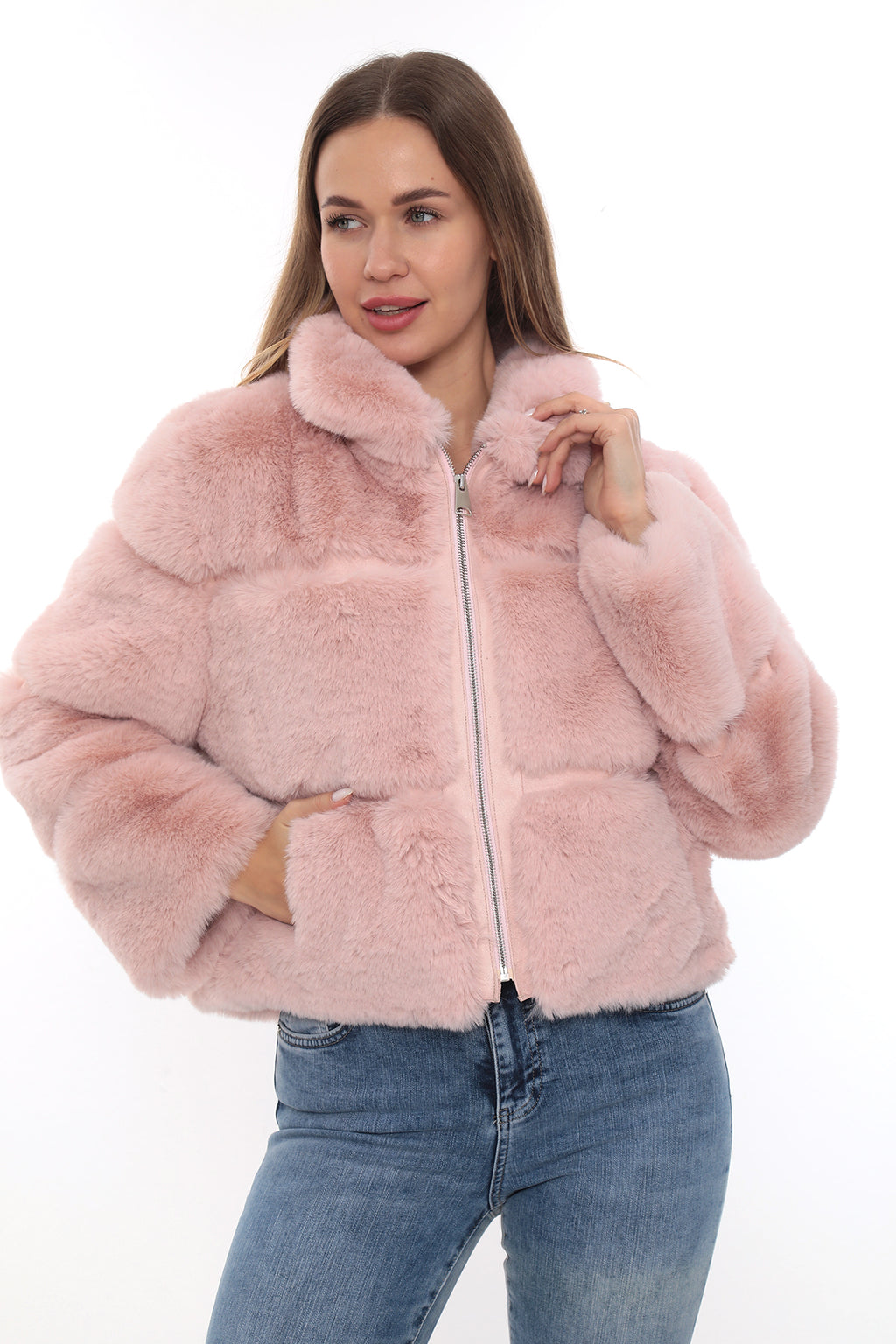 Rosa Fioretta Pembe Suni Kürk Ceket