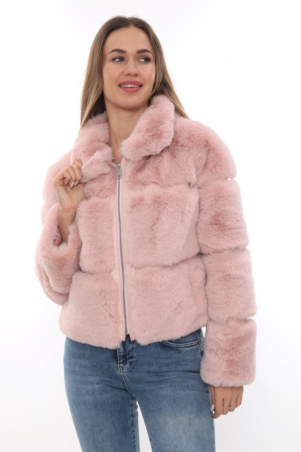 Rosa Fioretta Pembe Suni Kürk Ceket