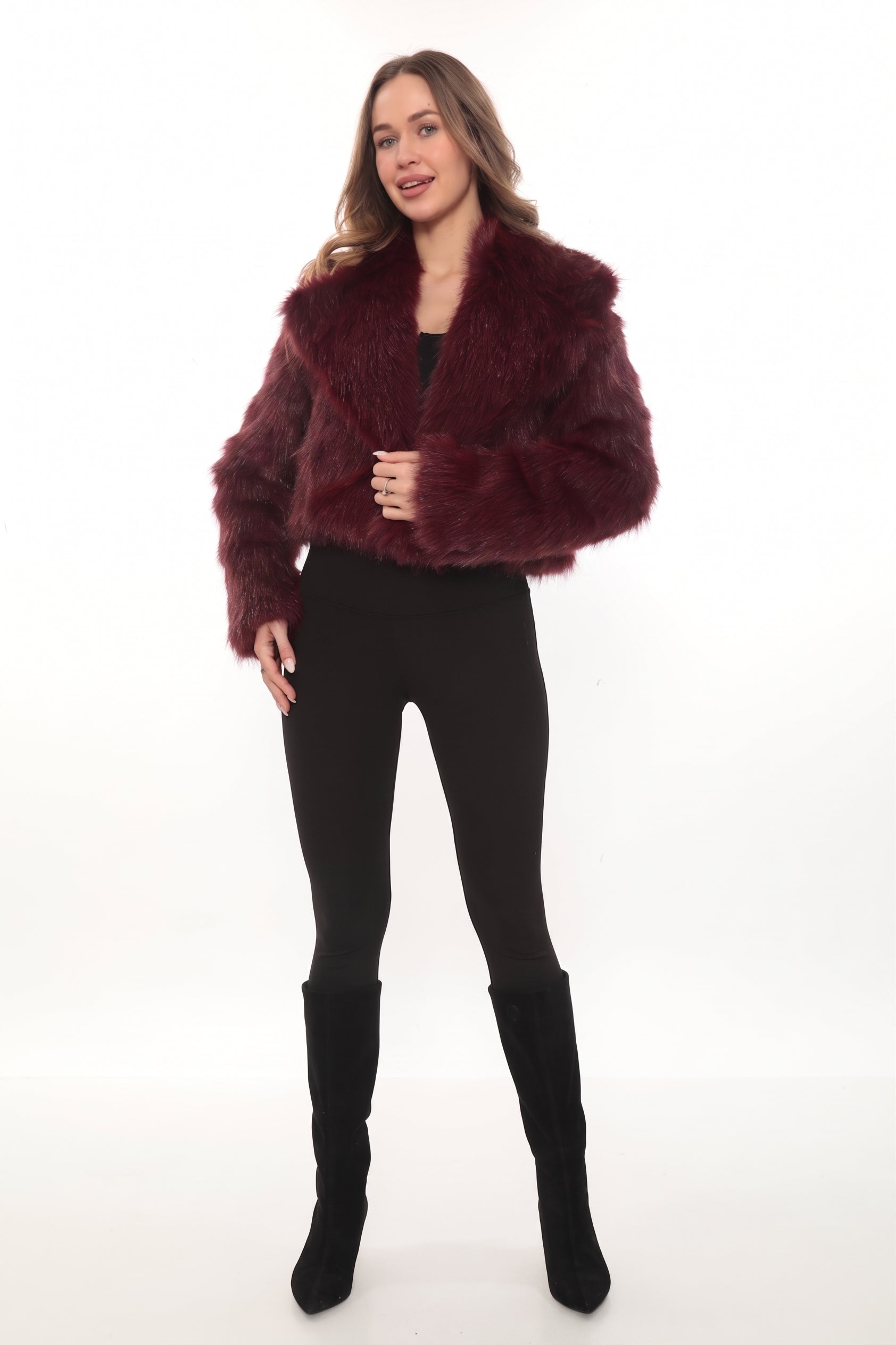 Vera Crop Bordo Suni Kürk Ceket