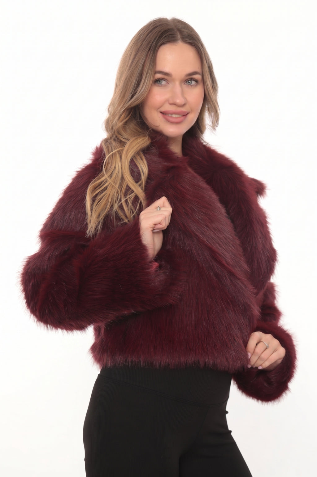 Vera Crop Bordo Suni Kürk Ceket