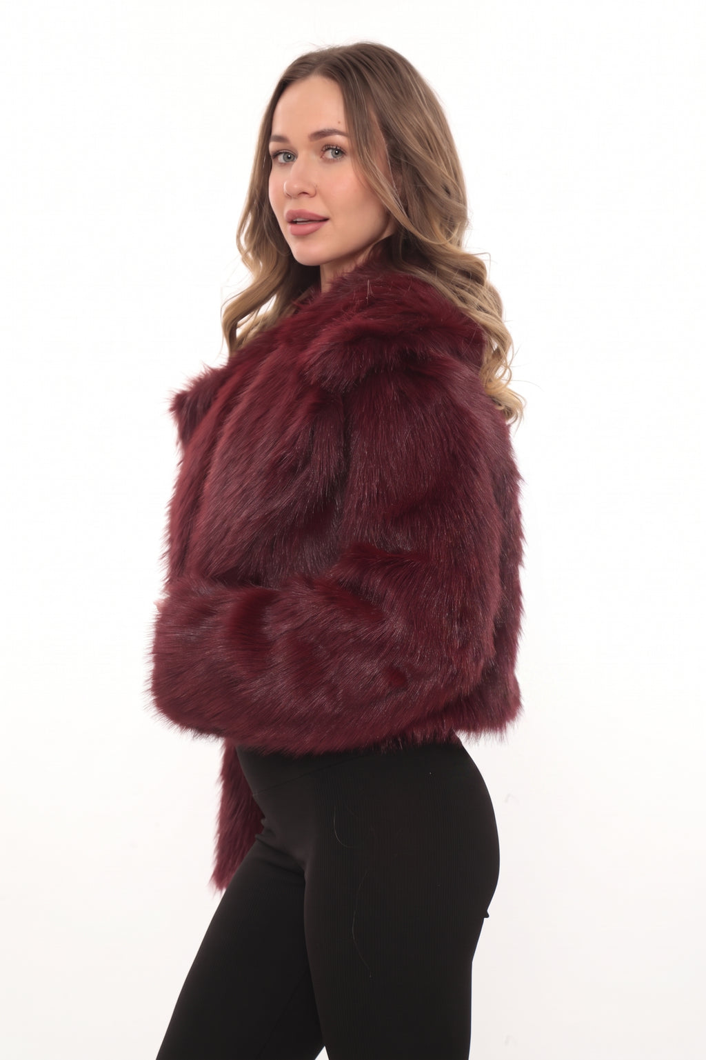 Vera Crop Bordo Suni Kürk Ceket