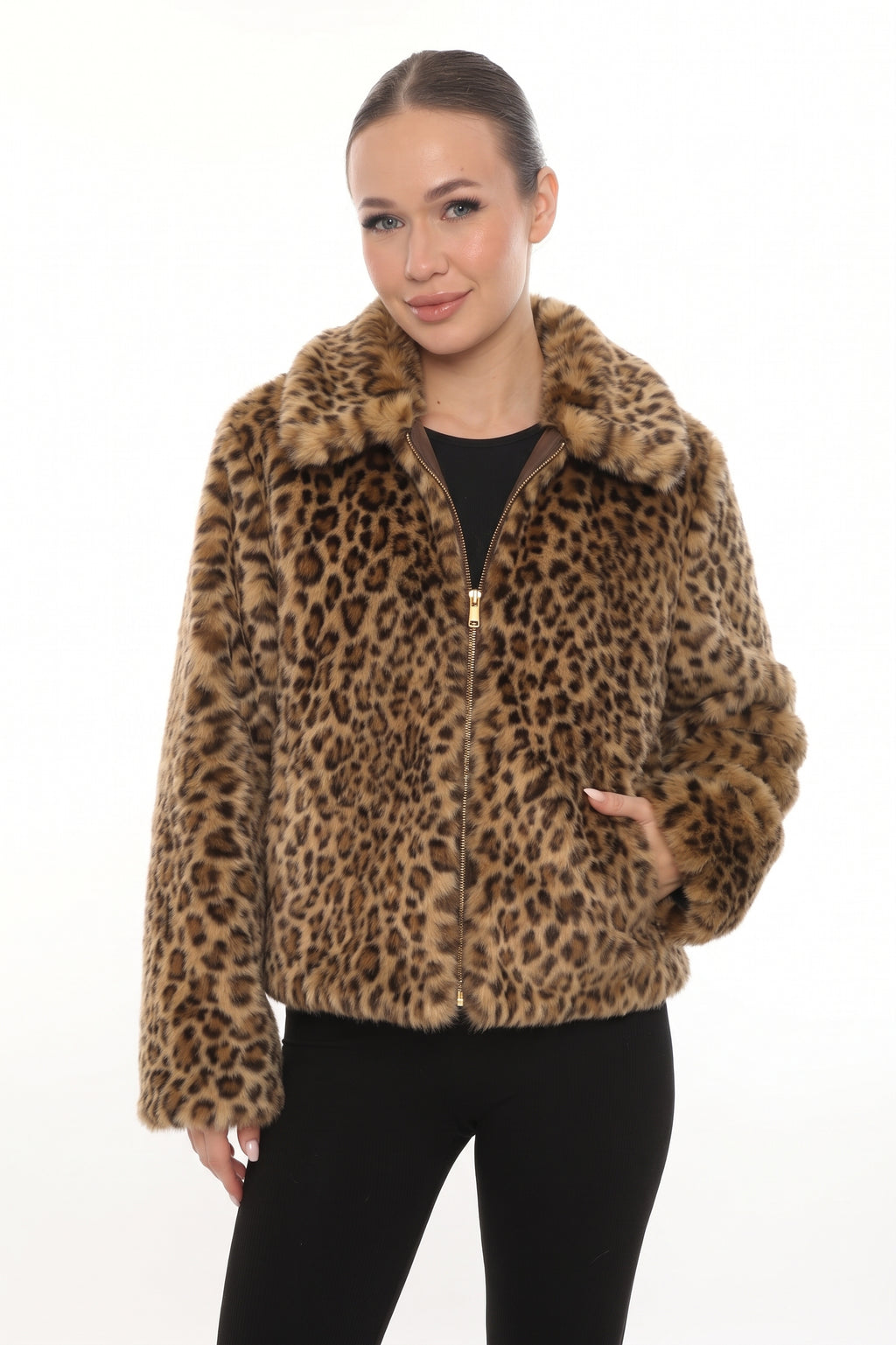 Black Leopard Faux Fur Jacket