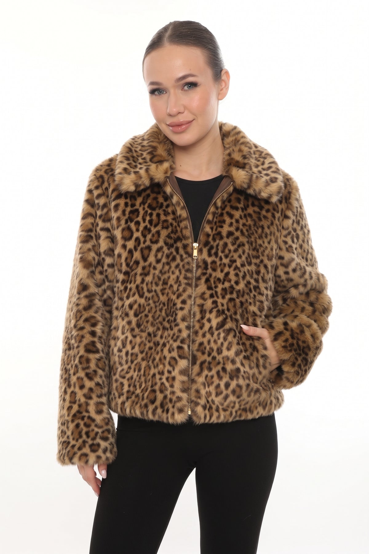 Black Leopard Faux Fur Jacket