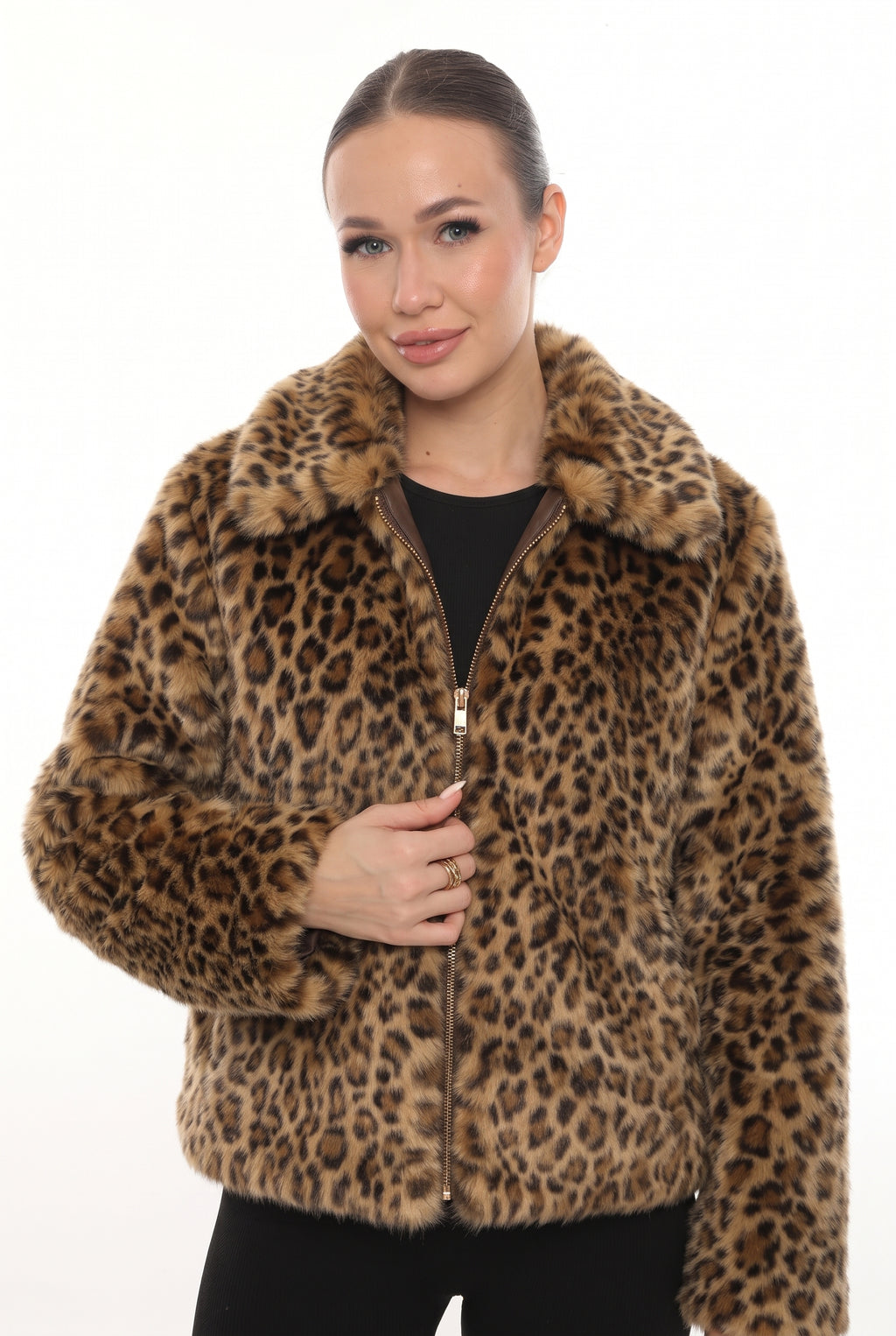 Black Leopard Faux Fur Jacket