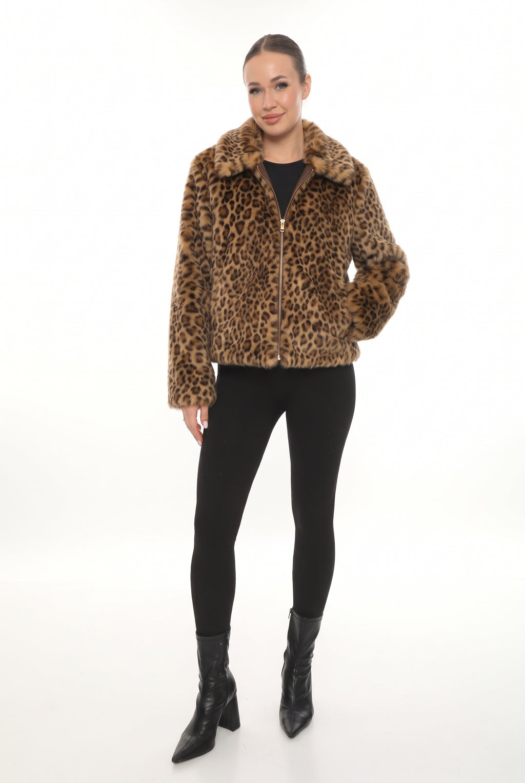 Black Leopard Faux Fur Jacket
