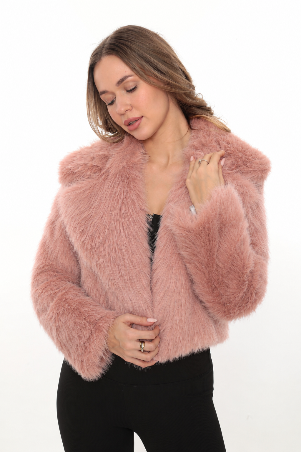 Vera Crop Pembe Suni Kürk Ceket
