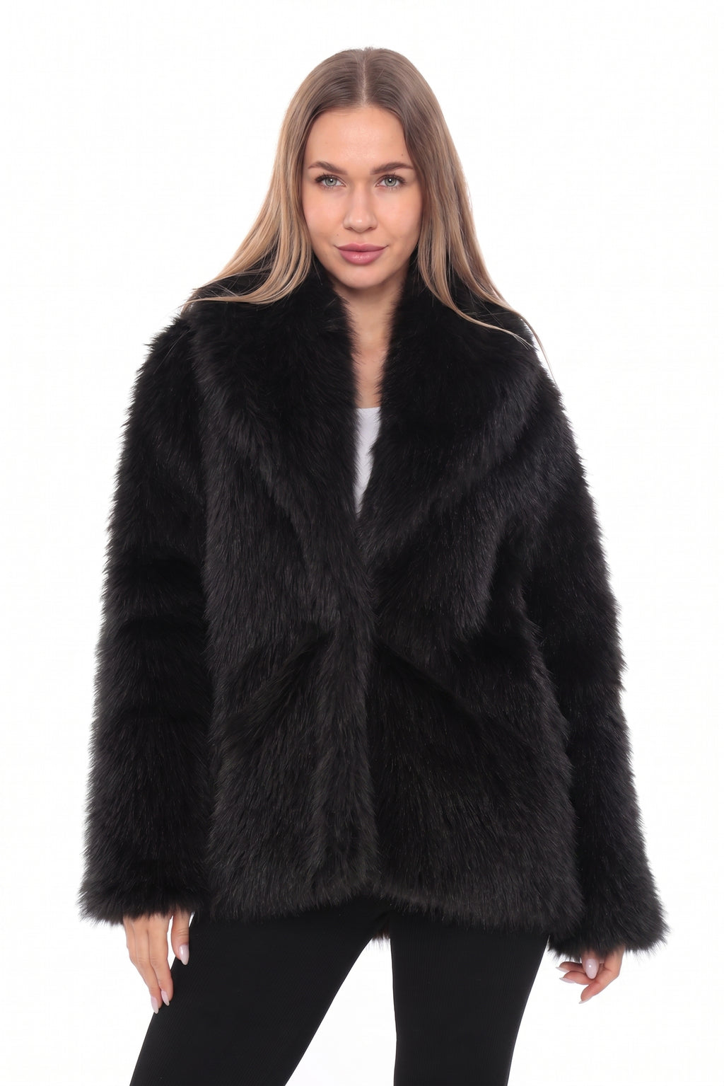 Noctura Siyah Oversize Suni Kürk Ceket