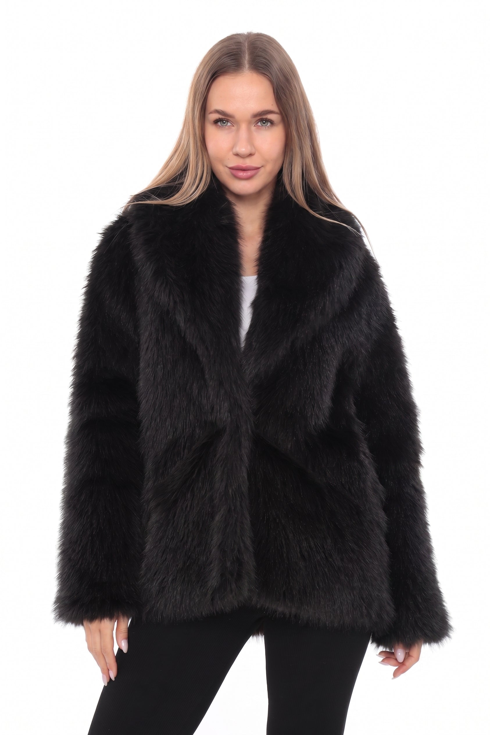 Noctura Siyah Oversize Suni Kürk Ceket