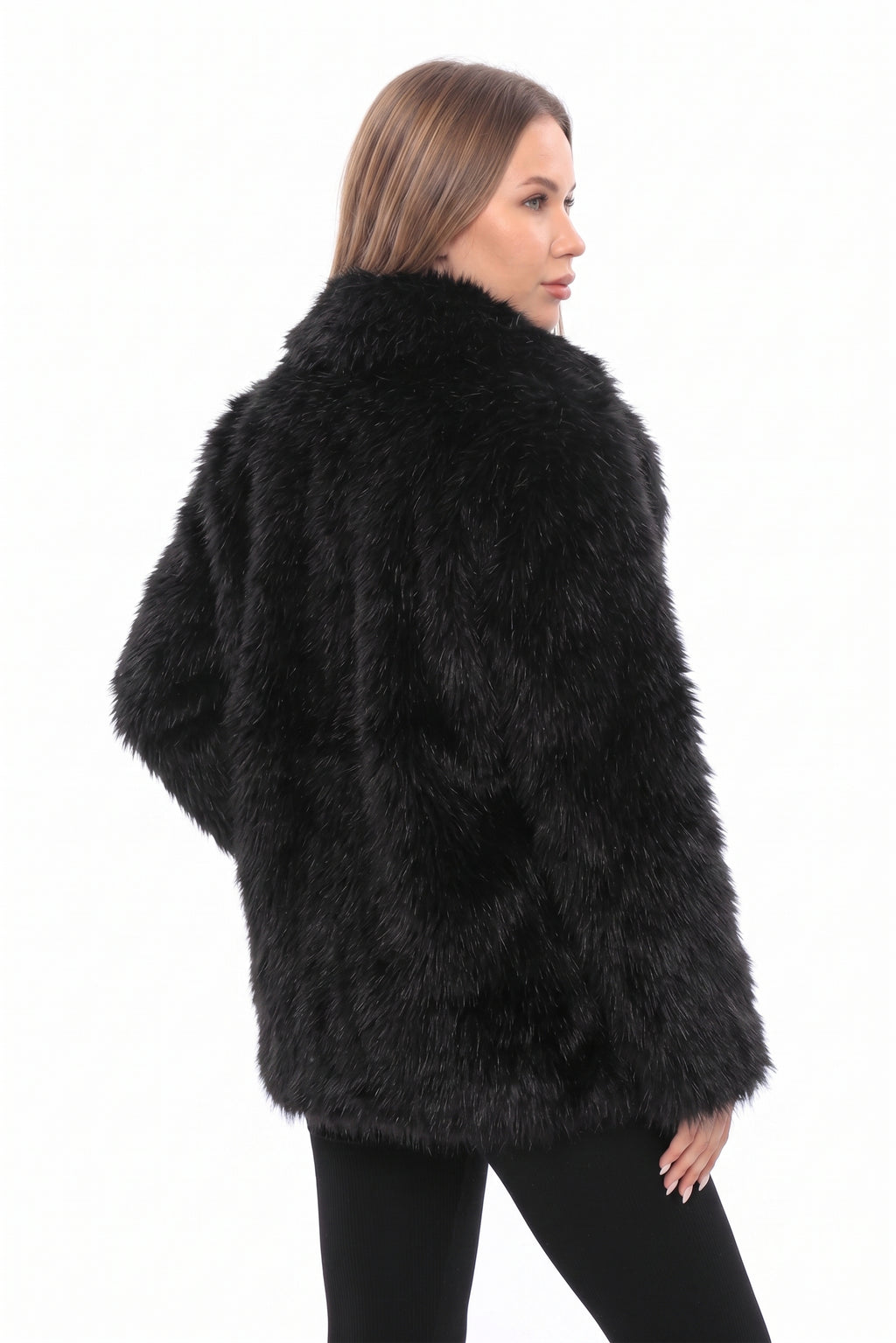 Noctura Siyah Oversize Suni Kürk Ceket