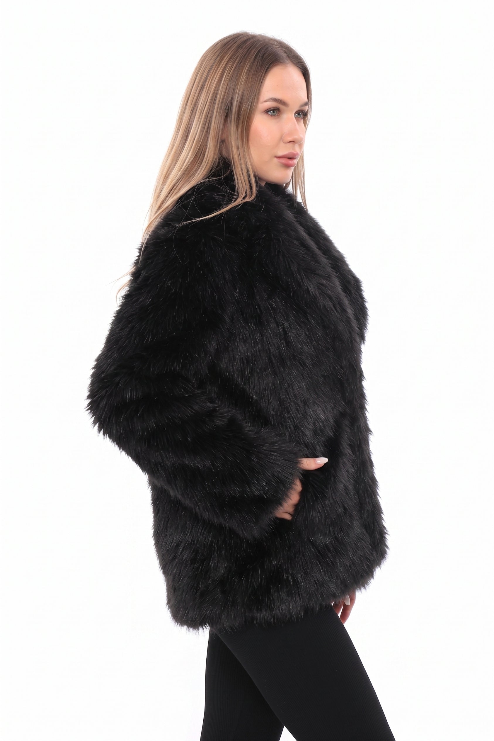 Noctura Siyah Oversize Suni Kürk Ceket