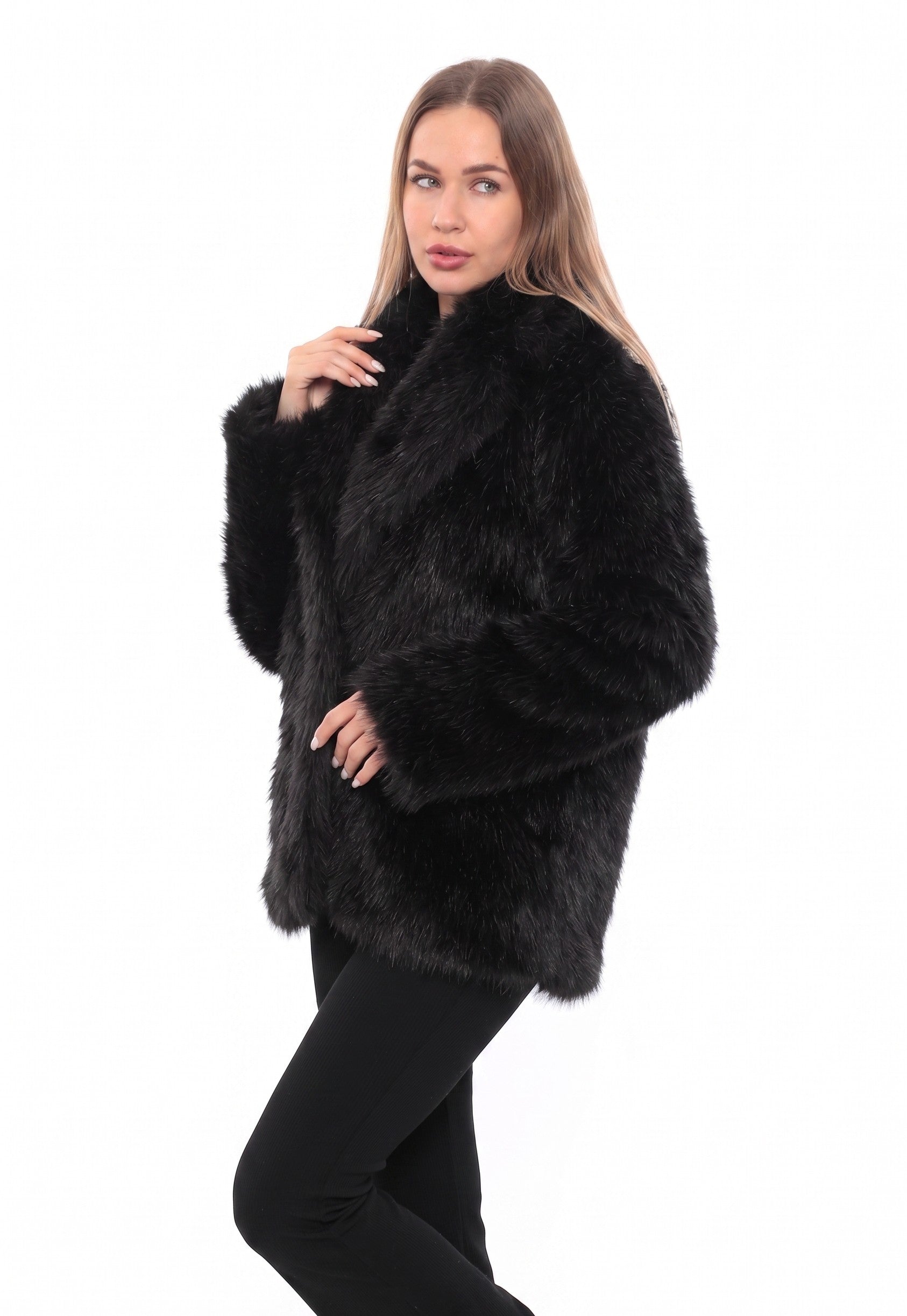 Noctura Siyah Oversize Suni Kürk Ceket
