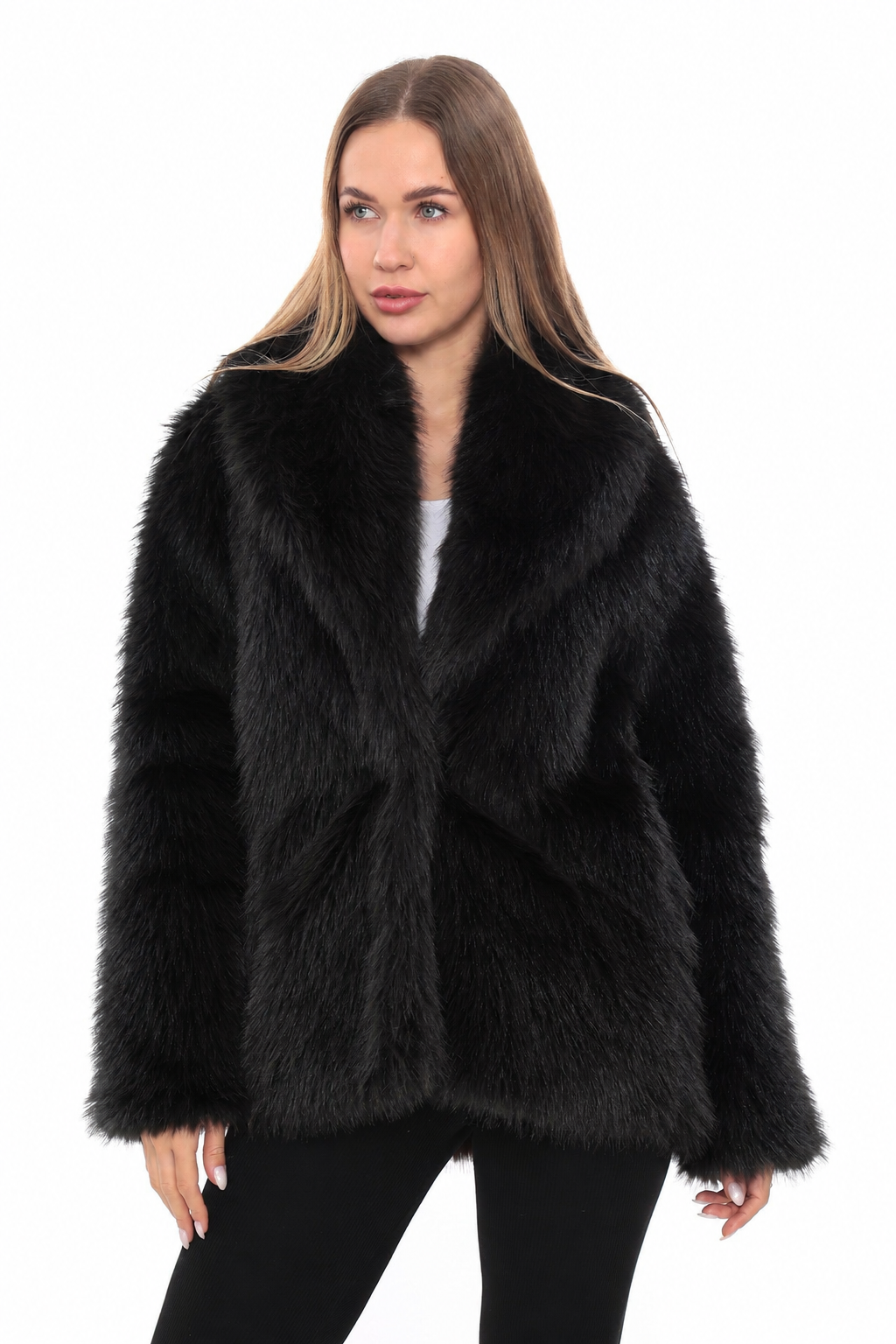 Noctura Siyah Oversize Suni Kürk Ceket